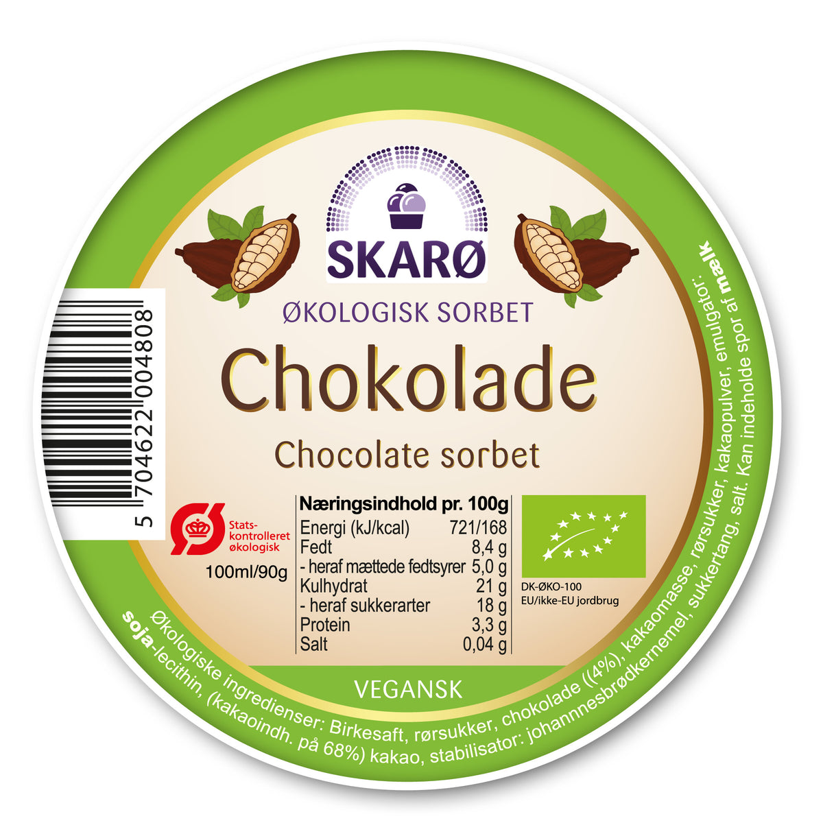 Økologisk vegansk sorbet med Chokolade - is fra Skarø