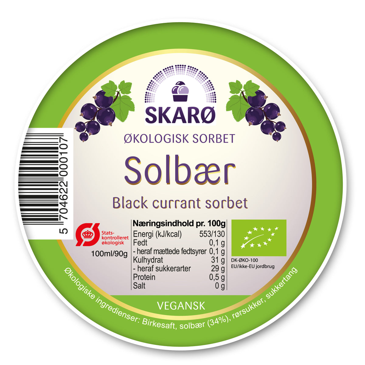 Økologisk vegansk Sorbet med Solbær fra Skarø